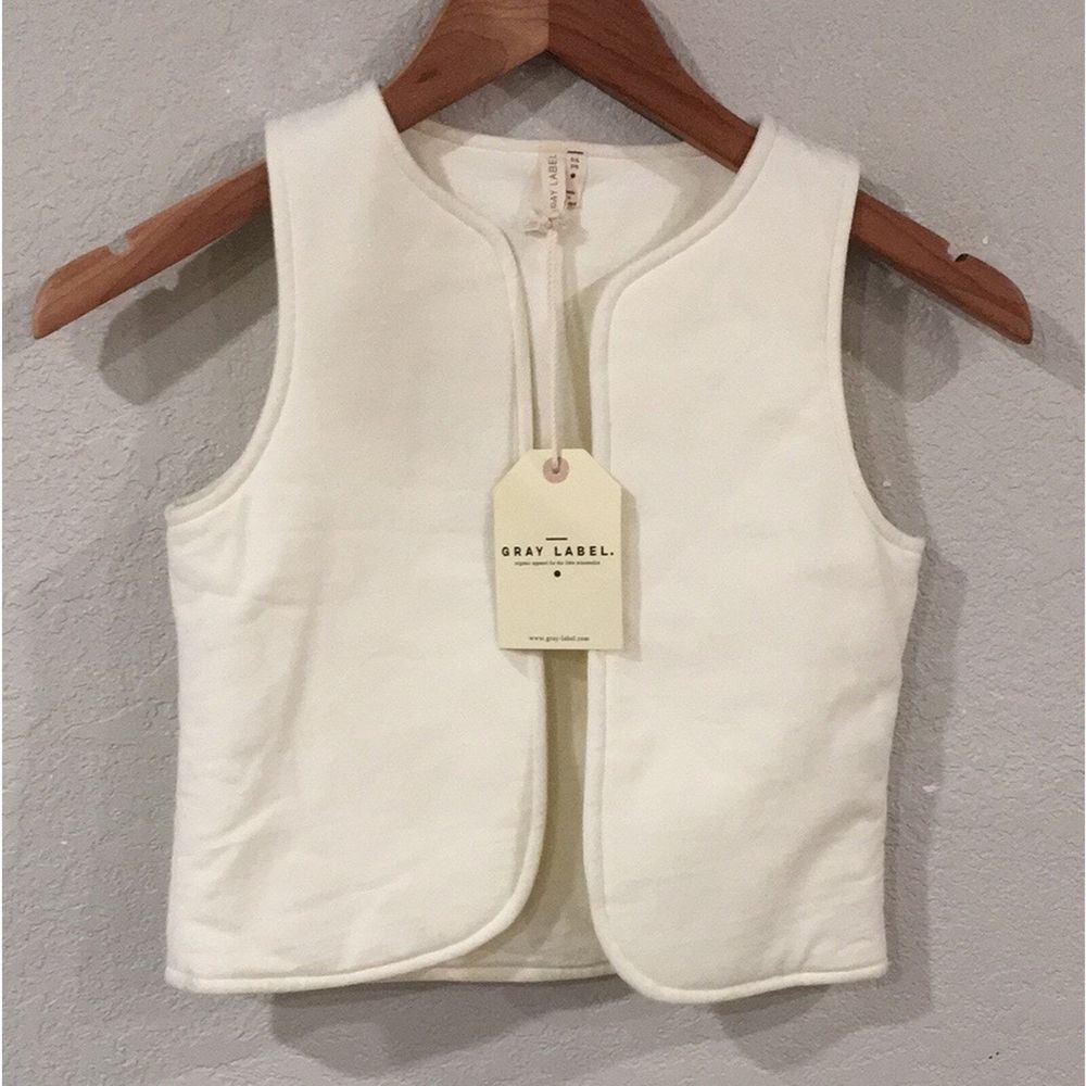 NEW Gray Label GOTS Organic Cotton Daxton Cream Color Vest Kids Sz 5/6 Unisex‎